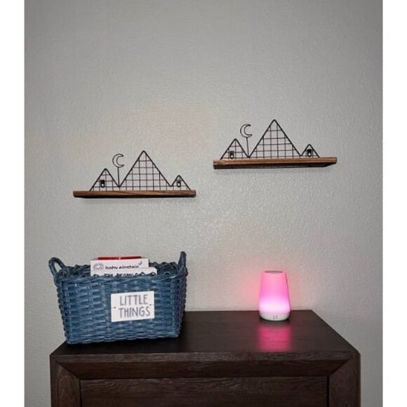Floating Shelves, Set of 2 Mountain Wall Shelves, Rustic Wood Display Storage - Picture 2 of 2